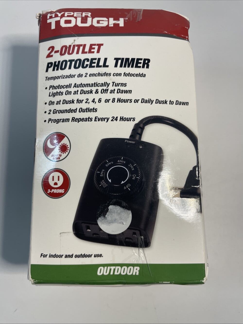 Hyper Tough 2-Outlet Indoor Outdoor Photocell & 24 Hour Timer # HT2065